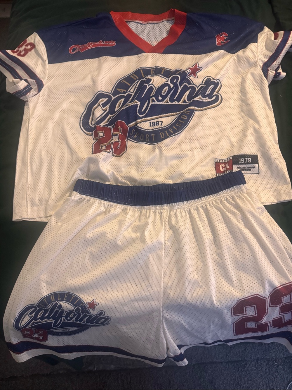 Kids White and Blue 'California' Pajama Set - Short Sleeve Top & Shorts
